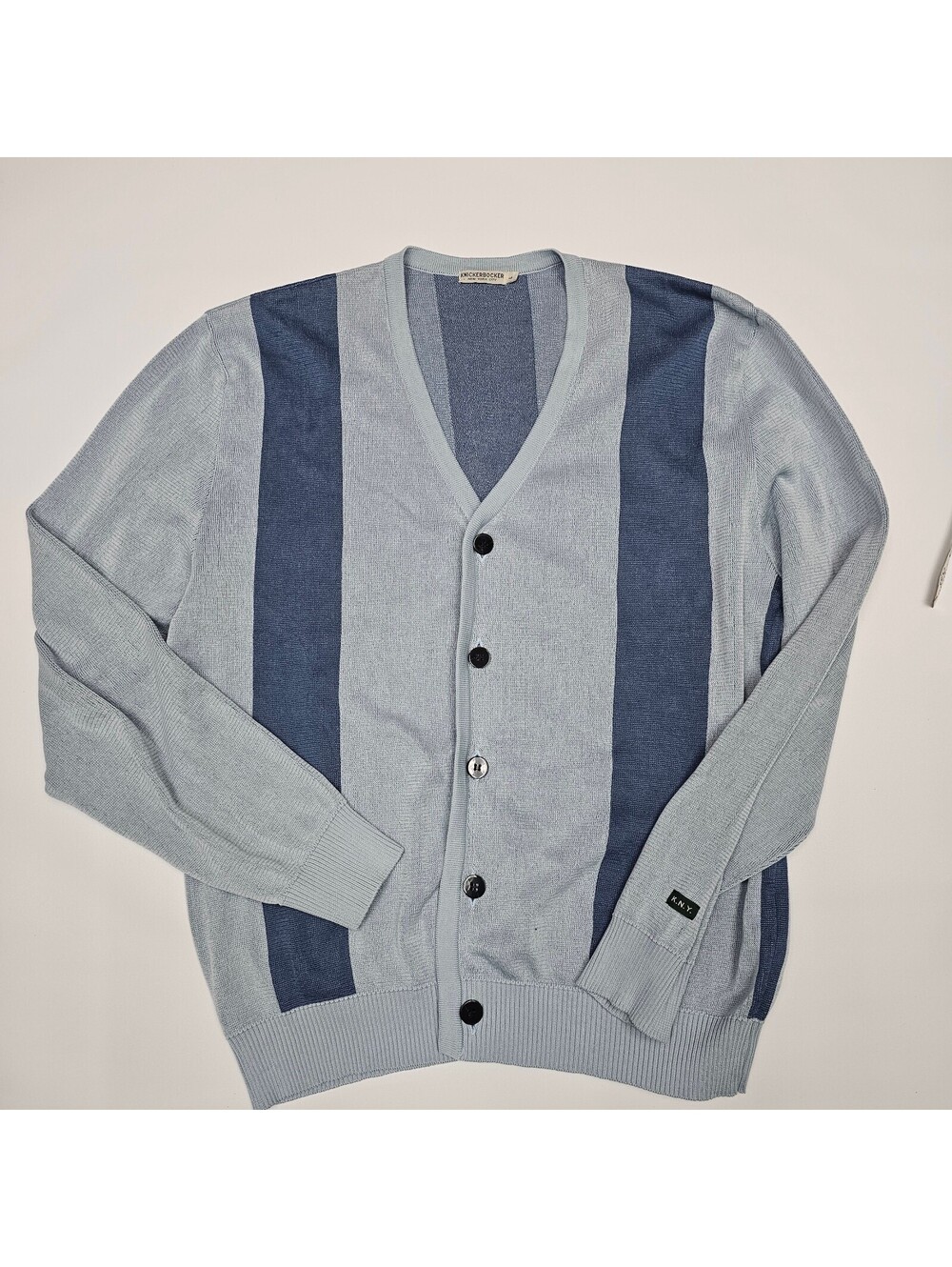 Knickerbocker K.N.Y. Blue Striped Button-Up Cotton Cardigan Sweater Large
